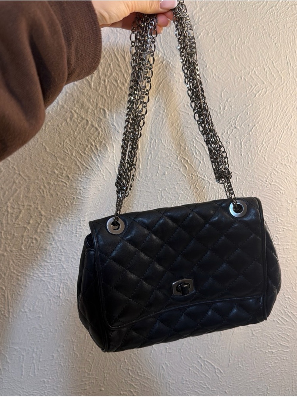Quilted Black Chain-Handle Shoulder Bag